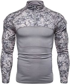 Men's Casual Camouflage T-Shirts Splicing Craft Slim Fit Shirts Zipper Neckline Long Sleeve T-Shirts (Specification: Gray-XL)